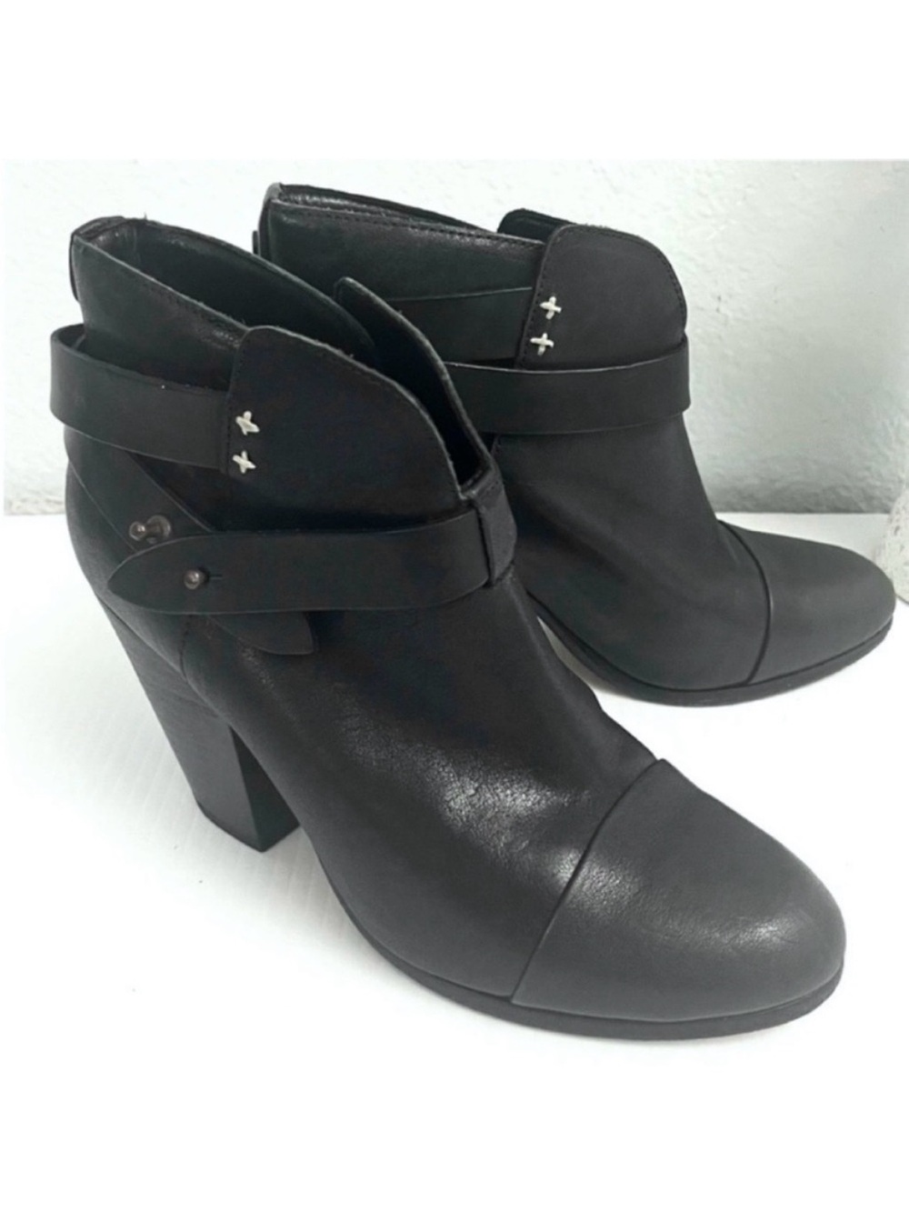 rag & bone Black Leather Ankle Booties with Wrap Strap Size 38